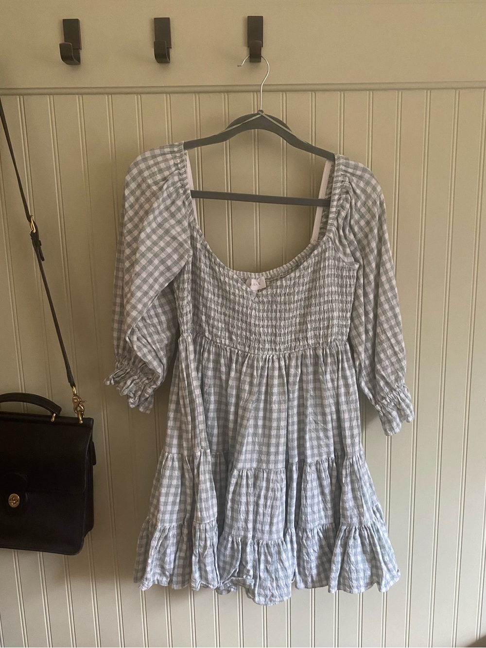 Mable large green gingham puff sleeve dress